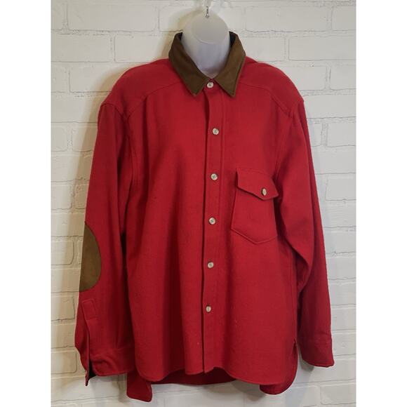 WOOLRICH wool flannel elbow patches camp shirt jacket LARGE | vtg 80s 90s usa - Picture 1 of 8